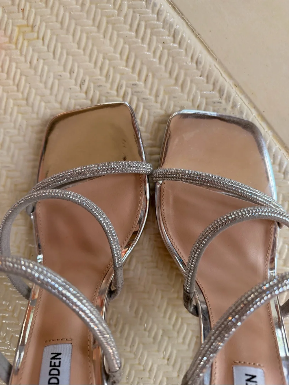 Steve Madden Silver Crystal-Strap Clear Wedge Sandals